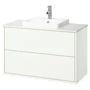 HAVBÄCK / ORRSJÖN wash-stnd w drawers/wash-basin/tap, white/white marble effect, 102x49x71 cm