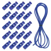 25 Pcs Double Hole Cord Locks with Elastic Cord, Sapphire Blue