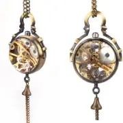 Retro Skeleton Mechanical Hand Wind Glass Ball Necklace Pendant Pocket Watch