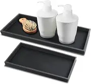2 Packs Silicone Vanity Tray, Large & Small Bathroom Trays for Counter, Dish Soap Holder for Kitchen Sink, Rectangle Perfume Key Toilet Dresser Organizer Tray Decor (Black)