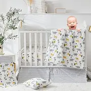 Brandream Jungle Crib Bedding Set for Boys Girls Safari Nursery Set 100% Cotton - Elephant Giraffe Animal Baby Comforter/Quilt Set, Cunas para Bebes 6 Pieces Gray/Yellow/White/Green