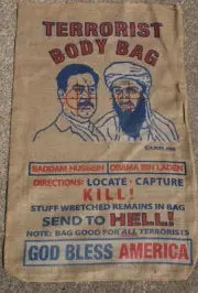 Saddam & Osama Bin Laden Burlap Bag Mancave Patriotic 9/11 Trump 22" x 38"