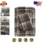 OEKO-TEX Certified Cotton Flannel Sheet Set - King Size with Plaid Print