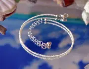 Tiny Freshwater Seed Pearl & .925 Sterling Silver Ankle Bracelet 10 to 12 Inches