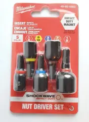 Milwaukee Tool 49-66-4563 Magnetic Nut Driver 5pc Set Shockwave Impact Duty Bit