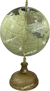 Educational/Antique Globe with Brass Antique Arc and Wooden Base/World Globe/Home Decor/Office Decor/Gift Item / 8 inches (Old Beige)