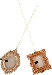 Abaodam 2pcs Home Photo Frame Pendants Home Decor Christmas Photo Ornaments Tiny Picture Frame Mini Vintage Picture Frames Small Antique Frames Xmas Tree Picture Frames Golden Resin