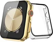 JULK [2 Pack] Gold Case with Screen Protector for Apple Watch New SE 2024/6/5/4/SE 40mm, 9H Tempered Glass with Ultra-Thin Hard Protective Cover for iWatch [1 Gold + 1 Transparent]