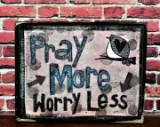 Pray More Worry Less Primitive Farmhouse Tiered Tray Sign Block 3.5X4.5