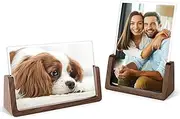HEYInova 4x6 Wood Photo Picture Frame 2 Pack - Rustic Wooden Picture Frame with Walnut Wood Base and High Definition Break Free Acrylic Covers for Tabletop or Desktop Display (Horizontal + Vertical)