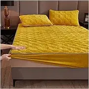 Velvet Fitted Sheet Twin King Full Queen Size Flannel Fitted Sheet Plush Soft Mattress Protector Cover Removable Mattress Dust Cover with 2 Pillowcase Soft Breathable Washable Bedding