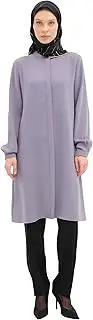 [Tuğba] Women's Modest Long Tunic with Mandarin Collar – Luxury, Hijab-Friendly, Elegant Islamic Clothing, Lilac, Lilac, 16-18