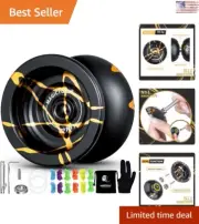 Professional Yoyo - Alloy Aluminum - Black Golden - Bag, Glove, 12 Strings - Kit