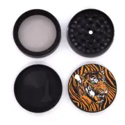 1.9" 4 Part UV Print Green Eyes Tiger Tobacco Hand Muller Smoke Herbal Grinder