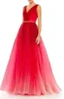 Mac Duggal Red Ombre Beaded Waist Tulle Ballgown Size 8 $498