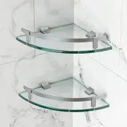 Bathroom Shelves, Glass Shelf Wall Mounted Glass Corner Shower Shelf with Alumin
