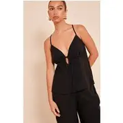 Black Woven Tie Front Floaty Cami Top, Black