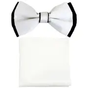 New Men's Pre-tied Bow Tie & Pocket Square Hankie set Black White wedding prom
