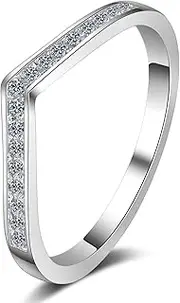 [Moisza] V-Shaped Channel Set Stackable D Color VVS Moissanite Diamond S925 Wedding Ring (Band)