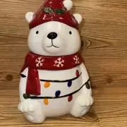 COOKIE JAR Polar Bear Santa's Workshop Ceramic New