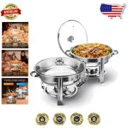 Premium Round Chafers 5QT Set with Glass Lid & Holder for Parties and Banquets