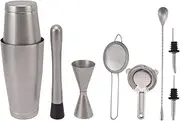 Bartender Kit, Stainless Steel 8 Piece Bar Tool Set Good Temperature Preservation Effect Boston Shaker Tool Set for Drink Mixing(C)