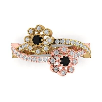 0.5Ct Round Cut Natural Onyx Solid Gold Halo Engagement Promise Statement Ring