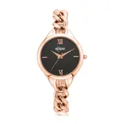 Eclipse Women's33mm Link Band Black Dial Roman Analogue Watch - Rose Gold