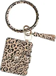[MOBUTOFU] Leopard Print Leather Fringed Tassel Bracelet Keychain Bag Multi-Functional Card Holder for Travel