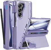 Caka for Samsung Galaxy Z Fold 5 Case [Thinner S Pen Holder] [Invisible Kicktand] [Hinge Protection] [Screen Protector] Full Body Hard Shockproof Phone Cover with Anti-Slip Textured for Fold5 - Purple