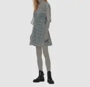 $231 AllSaints Womens Gray Floral V-Neck Short Sleeve Shift Mini Dress Size US 2