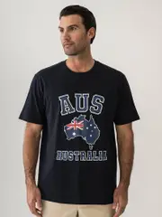 Mens Short Sleeve Slogan Print Tee Australia Navy