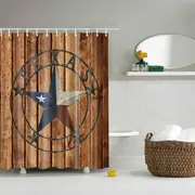 Catzon Vintage Wooden Printed Shower Curtains Bathroom Decor Accessory-13