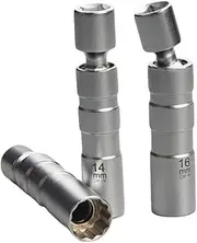 QISF 14MM & 16MM Thin Wall Magnetic Swivel Spark Plug Socket - 3/8-Inch Drive 12-Point Spark Plug Socket Removal Tool - Swivel Extension Permits Access to Most Confined Areas