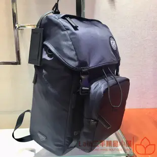 二手精品 PRADA 普拉達 再生尼龍 和saffiano 男士雙肩背包 後背包 黑色 2VZ135