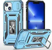 Slide Camera Case for iPhone 14 6.1,Kickstand with Built-in 360° Rotate Magnetic Ring Stand Shockproof Protective Armor Cover,Sky Blue
