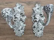 VTG Seagull Canada Etain Zinn Pewter Wall Sconce Candle Holders Vines/Grapes New