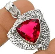 Natural 4CT Treated Ruby 925 Solid Sterling Silver Pendant @B4-4