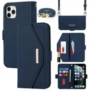 For iPhone 11 Pro Max Cross Texture Lanyard Leather Phone Case