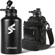 64Oz Tactical Water Bottle - Half Gallon Stainless Steel Insulated Water Bottle Metal Water Jug with Rugged, Removable Sleeve Tactical Carrier Bag for Hiking Camping Hunting