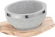 EXQUIMEUBLE Korean Stone Bowl and Tray Set for Bibimbap Soup Food Deep Cooking Bowl with Base for Home Cooking and Special Occasions