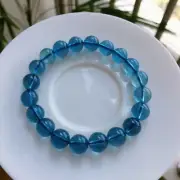 9.6mm Natural Blue Aquamarine Crystal Gemstone Round Beads Bracelet AAAAA