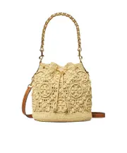 Tory Burch T Monogram Drawstring Bucket Bag One size Natural