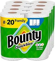 Bounty Quick-Size Paper Towels, White, 8 Family Rolls = 20 Regular Rolls