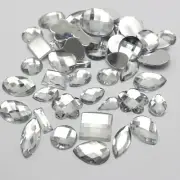 100 Clear Color Assorted Shape Flatback Acrylic Rhinestone Cabachon Gems No Hole