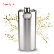 4L Mini Stainless Steel Keg Bottle Craft Beer Bar Barrel With Cover Homebrew JY