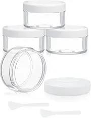 4 Pack Small Travel Jars Containers for Creams 1oz Travel Size Containers for Toiletries Leak-Proof Plastic Refillable Cosmetic Container Jars with Lids and Spoon for Makeup Lip Balm Face Creams,Clear