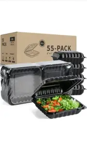 Yangrui 8 inch Black 1 section-55 Pack Hinged Container 34 Oz