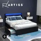 Artiss Bed Frame Double Size LED with 4 Storage Drawers Mattress Base Black DUNN