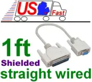 1ft short DB9 Female~DB25 Male Straight Through RS232 Serial/Modem Cable Adapter